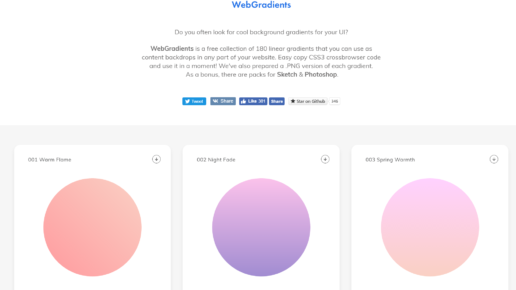 Thumbnail for WebGradients - Free collection of 180 linear gradients that you can use as content backdrops in any part of your website